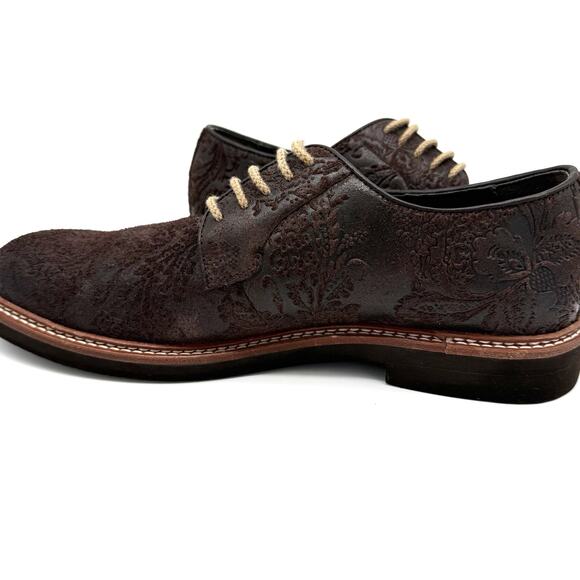 Tallia Men's Shoe Frederico Sz. 8.5 Brown Designer Leather Embossed Oxford Dress - Picture 4 of 10